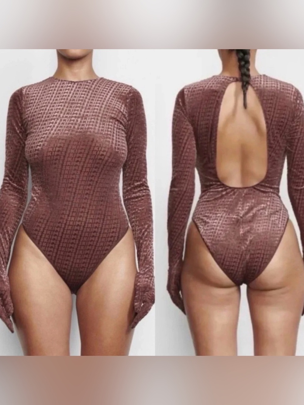 SKIMS VELVET LOGO Gloved Open Back Bodysuit - SIENNA NWT